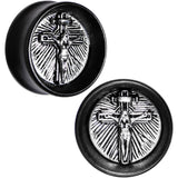 7/8 Black Organic Beechwood Stainless Steel Cross Saddle Plug Set