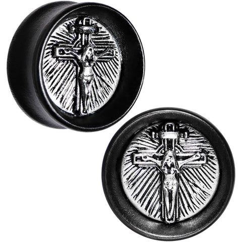 7/8 Black Organic Beechwood Stainless Steel Cross Saddle Plug Set