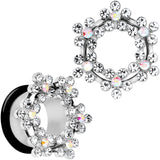 18mm Clear and Aurora Gem Snowflake Steel Tunnel Plug Set