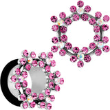 9/16 Pink and Aurora Gem Snowflake Steel Tunnel Plug Set