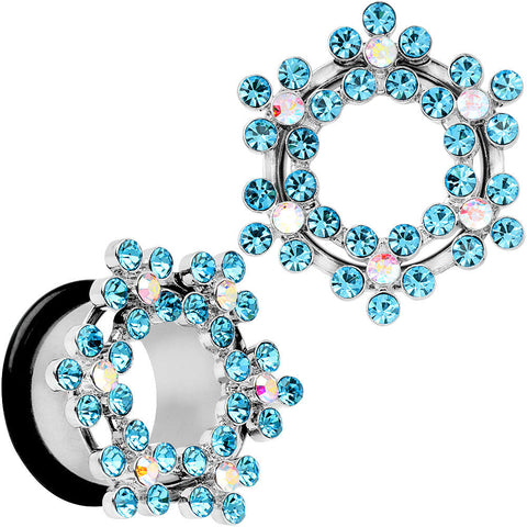 18mm Aqua and Aurora Gem Snowflake Steel Tunnel Plug Set