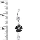 Clear Czech Stone Black Petals Flower of Love Dangle Belly Ring