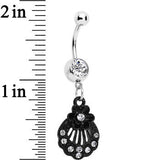 Clear Czech Stone Black Floral Seashell Dangle Belly Ring