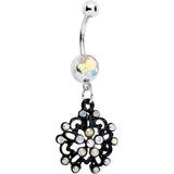Aurora Czech Stone Black Intricate Snowflake Dangle Belly Ring