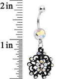 Aurora Czech Stone Black Intricate Snowflake Dangle Belly Ring