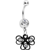 Clear Czech Stone Black Swirl Trio of Love Dangle Belly Ring