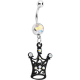 Aurora Czech Stone Black Victorian King Crown Dangle Belly Ring