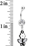 Clear Czech Stone Black Faceted Floral Foliage Dangle Belly Ring