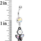 Aurora Czech Stone Black Faceted Floral Foliage Dangle Belly Ring