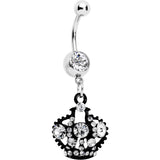 Clear Czech Stone Black Versailles Queen Crown Dangle Belly Ring
