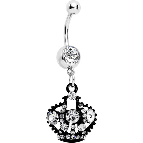 Clear Czech Stone Black Versailles Queen Crown Dangle Belly Ring