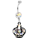 Aurora Czech Stone Black Versailles Queen Crown Dangle Belly Ring