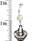 Aurora Czech Stone Black Versailles Queen Crown Dangle Belly Ring