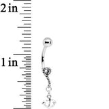 925 Sterling Silver Anchor My Heart Clear Gem Dangle Belly Ring