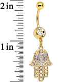Clear Aurora Gem Gold Anodized Hamsa Heart Dangle Belly Ring