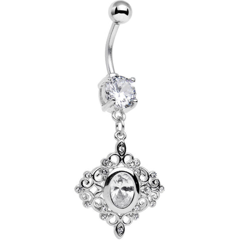 Clear CZ Gem Elegant Beauty Diamond Dangle Belly Ring