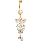 Aurora Gem Gold Anodized Butterfly Blast Dangle Belly Ring
