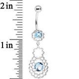Blue CZ Gem Quatrefoil Layered Flowing Flower Form Dangle Belly Ring