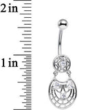 Clear CZ Gem Circular Woven Pattern Dangle Belly Ring