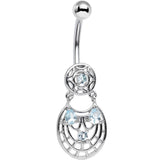 Blue CZ Gem Circular Woven Pattern Dangle Belly Ring