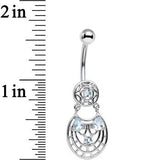 Blue CZ Gem Circular Woven Pattern Dangle Belly Ring