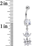 Clear CZ Gem Glitter Budding Flower Dangle Belly Ring