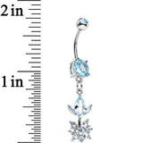 Blue CZ Gem Glitter Budding Flower Dangle Belly Ring