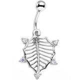 Clear CZ Gem Lattice Style Hawthorne Leaf Dangle Belly Ring