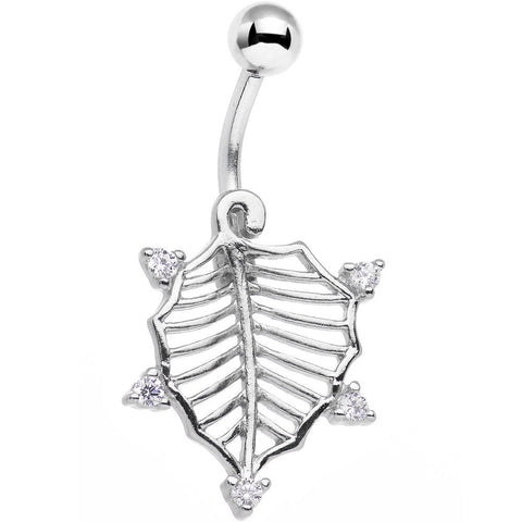 Clear CZ Gem Lattice Style Hawthorne Leaf Dangle Belly Ring