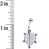 Blue CZ Gem Lattice Style Hawthorne Leaf Dangle Belly Ring