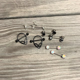 14G 9/16 Stainless Steel White Synthetic Opal Nipple Barbell Set