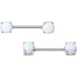 14G 9/16 Stainless Steel White Synthetic Opal Nipple Barbell Set