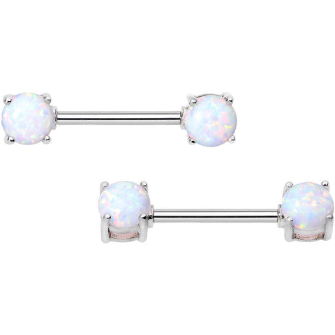 14G 9/16 Stainless Steel White Synthetic Opal Nipple Barbell Set