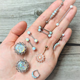 316L Stainless Steel White Faux Opal Ended Industrial Barbell 35mm