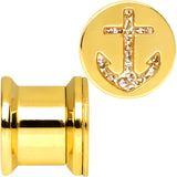 00G Gold Plated Steel Clear Gem Anchor Saddle Stash Plug Set
