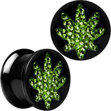9/16 Black Plated Ganja Green Pot Leaf Saddle Stash Plug Set