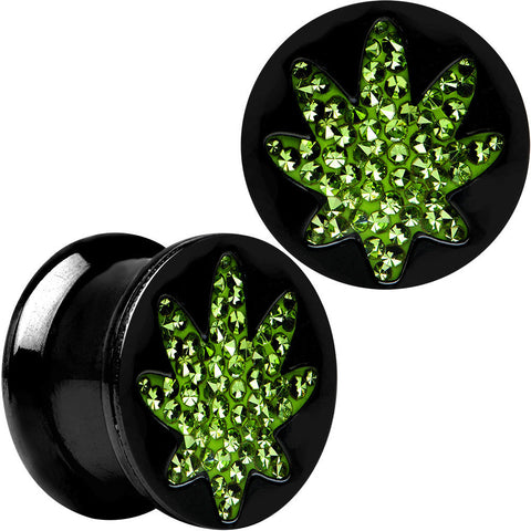 9/16 Black Plated Ganja Green Pot Leaf Saddle Stash Plug Set