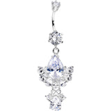 925 Sterling Silver Clear Spectacular Teardrop Dangle Belly Ring