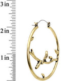 Bronze-colored Bird on Branch Tunnel Hoop Earrings