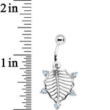Aqua Cubic Zirconia Steel Skeletal Leaf Dangle Belly Ring
