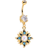 Clear Accent Gold Anodized Aurora Blue Gem Starburst Dangle Belly Ring