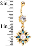 Clear Accent Gold Anodized Aurora Blue Gem Starburst Dangle Belly Ring