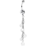 Clear Accent White Faux Pearl Shower Drop Dangle Belly Ring