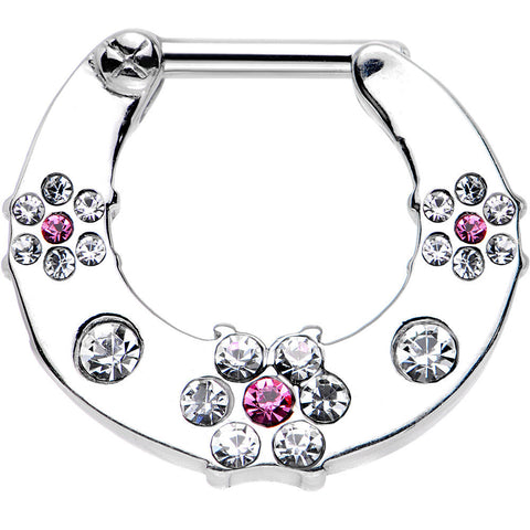 14G 5/16 Clear and Pink Gem Steel Flower Septum Clicker