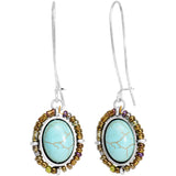 Burnished Silver Tone Tuquoise Kidney Earwire Earrings