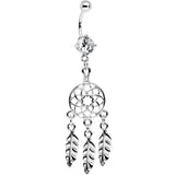Clear CZ Stainless Steel Dreamcatcher Dangle Belly Ring