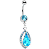 Aqua Gem Stainless Steel Encaptured Teardrop Dangle Belly Ring