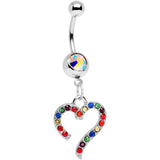 Aurora Gem Stainless Steel Rainbow Heart Dangle Belly Ring