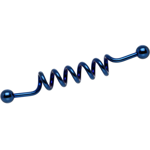 14G Dark Blue Anodized Titanium Twister Industrial Barbell 48mm