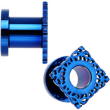 0G Blue PVD Filigree Frame Screw Fit Tunnel Plug Set